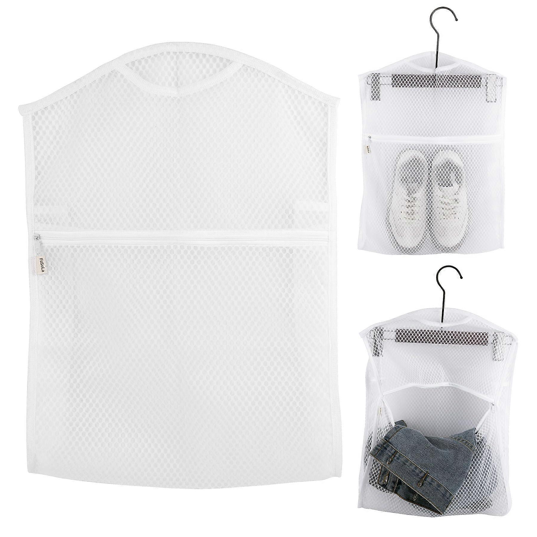 2 Pack Large Mesh Clothespin Bag for Clothesline with Zipper, Hanging Laundry Storage Organizer