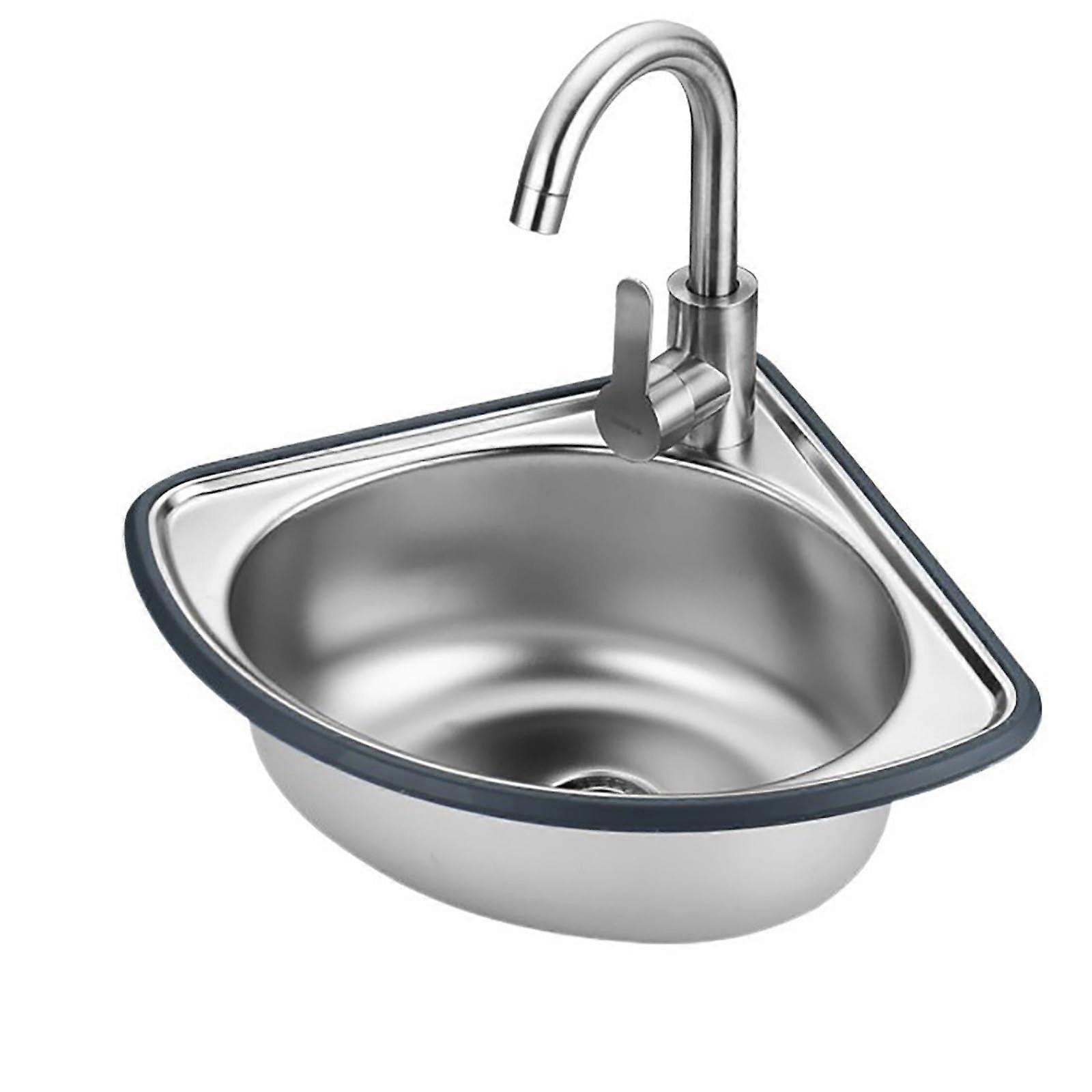Corner Bathroom Sink 304 Stainless Steel Wall Mounted SpaceSaving Triangular Basin with Rounded Edge