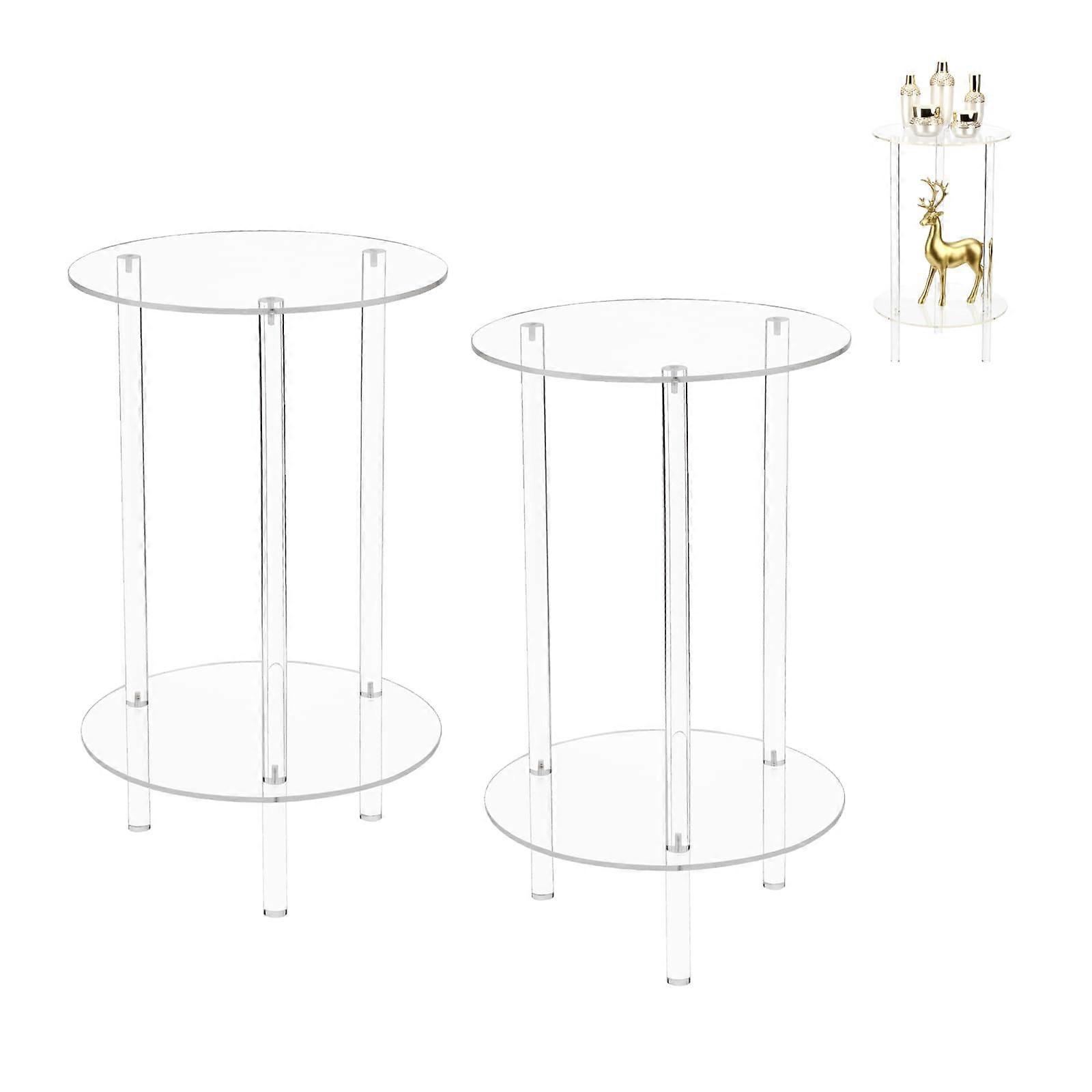 Acrylic Side Table Round Clear End Table 2 Tier Modern Minimalist Nightstand for Small Spaces