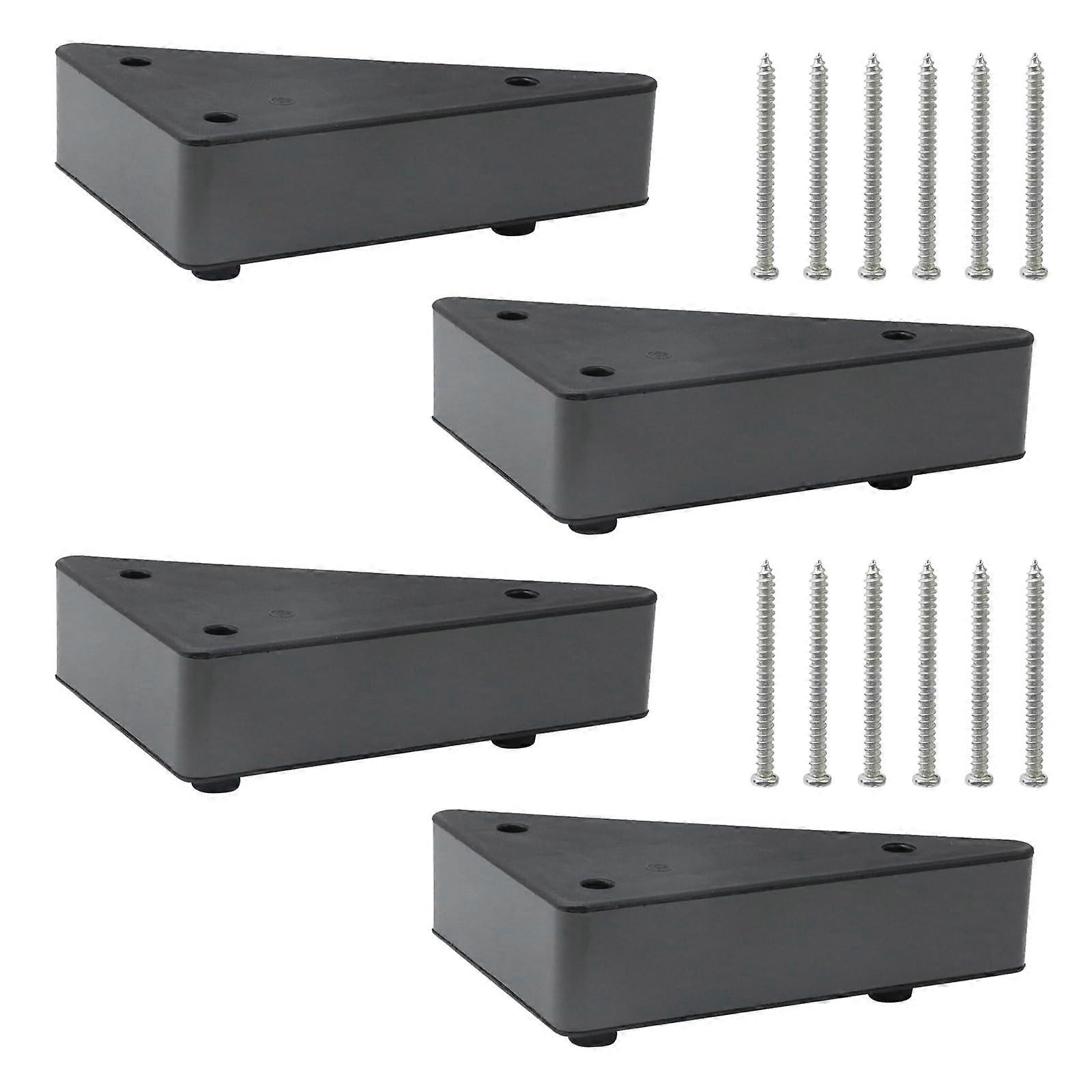 4 Pcs 2 Inch Plastic Sofa Replacement Legs Triangle Couch Feet Black Bed Support Set Easy Screw Install