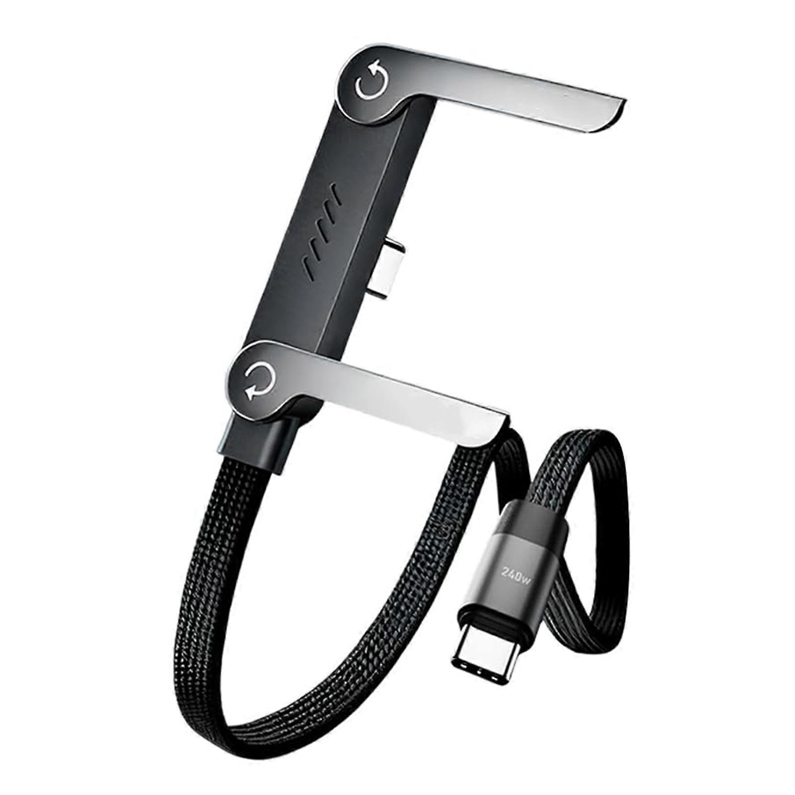 Cabo de carregamento 2 em 1 com suporte integrado para celular e tablet.