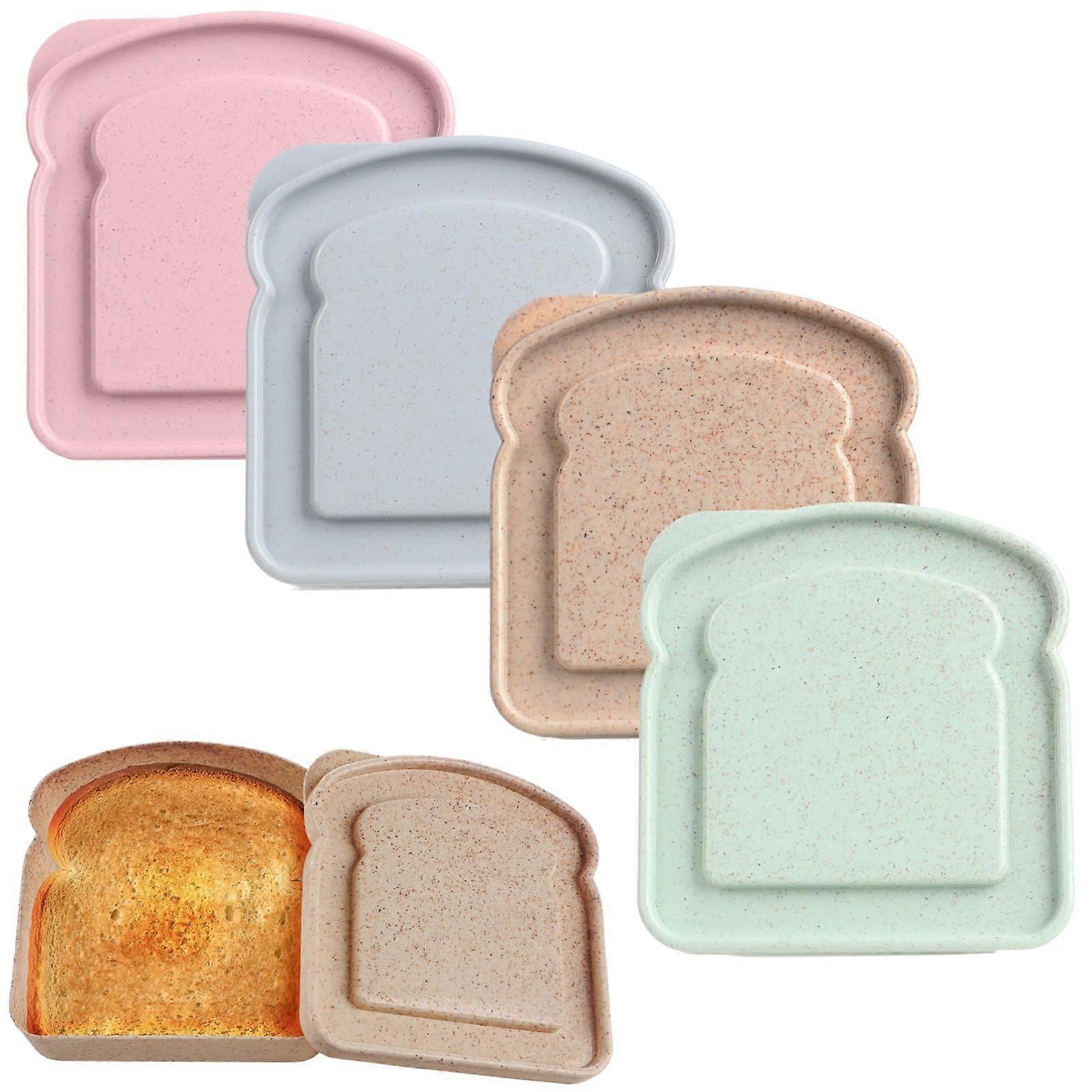 Sandwich Box Bread Shape with Lid, 400ml BPA Reusable Food Container, Microwave Safe, Set of 4