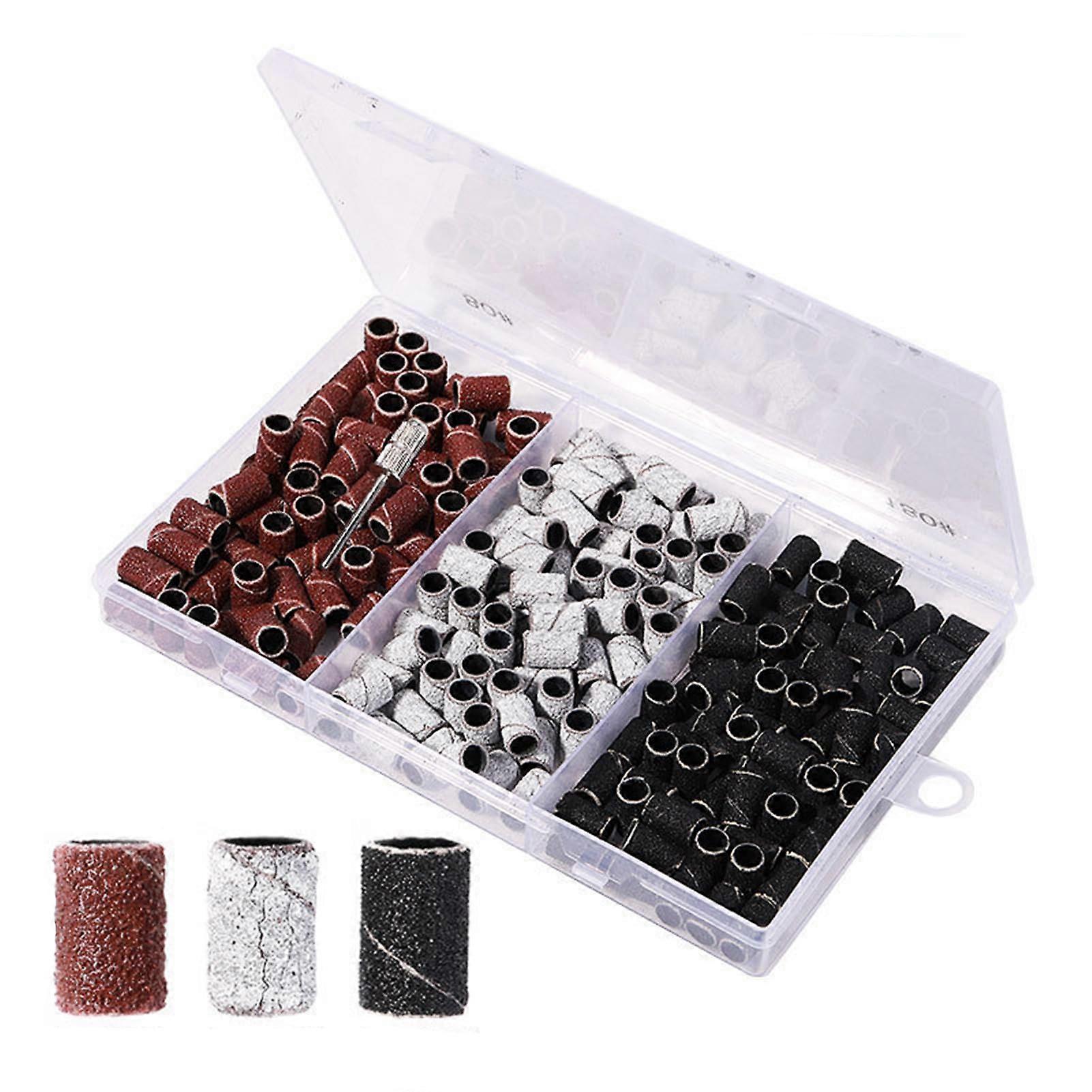 Nail Drill Bits Kit with 100/75/210PCS Sanding Rings, Durable Abrasive for Manicure Pedicure