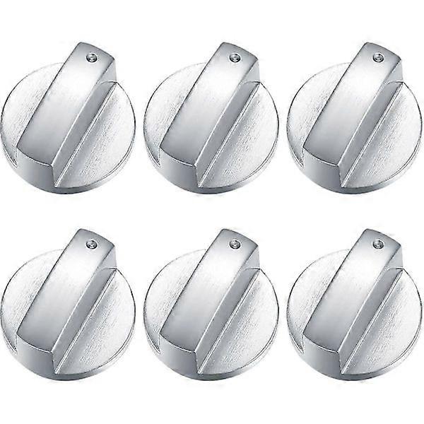 6 pcs Gas Control Knobs, Metal 6mm Stove Control Knobs, Silver Adapters Oven Cooking Surface Power Switch, Gas Hob Knob Control Lock