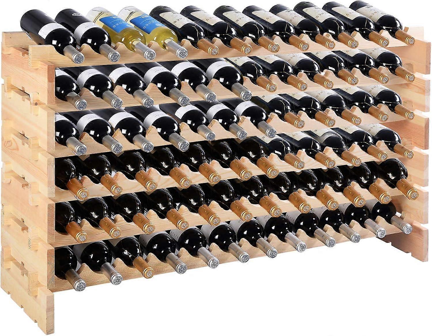 COSTWAY 72 Bottles Wine Rack, 6-Tier Stackable Wine Storage Stand with Solid Wood Frame