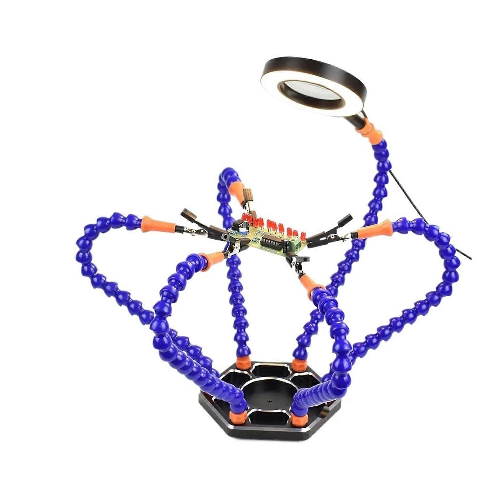 Third Hand Soldering Tool with 6 Flexible Arms, 3X Magnifier, USB Fan and Flashlight