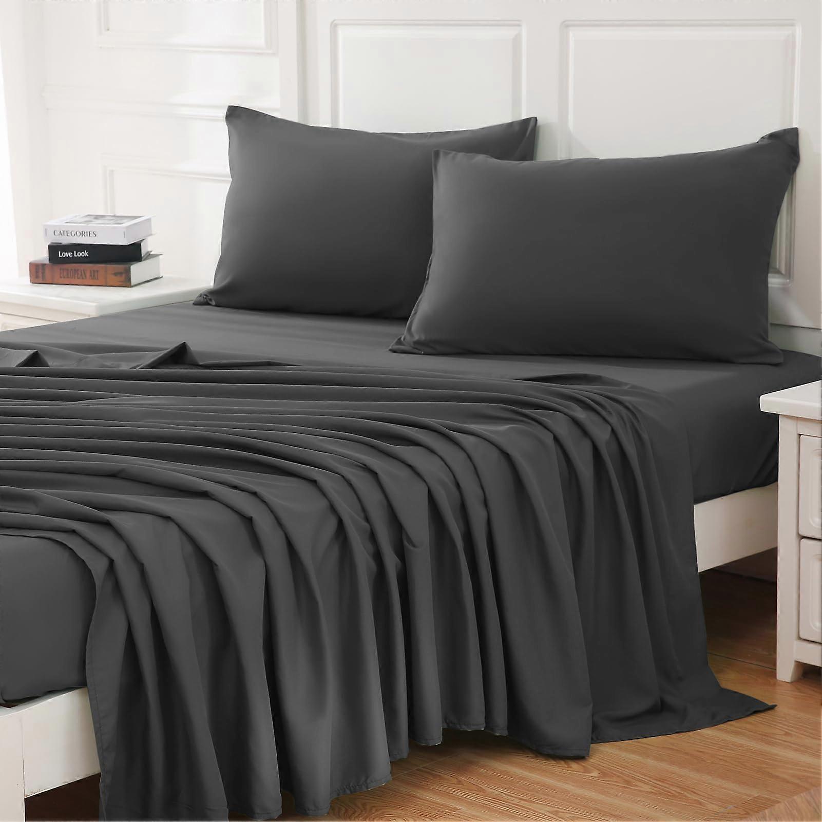 Queen Size Sheet Set Soft Brushed Microfiber with 16 Inch Deep Pocket Wrinkle  Grey 4 Piece