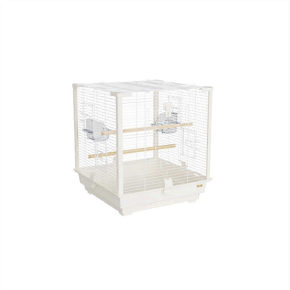 White Metal Bird Cage for Parrots, Single Tier Spacious Square Design with Easy Clean Base