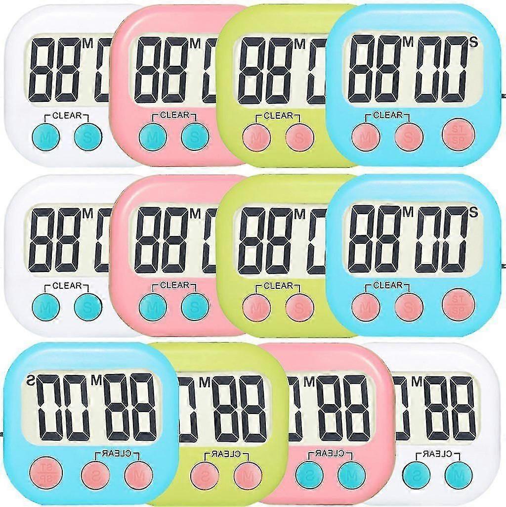 12 Pack Digital Kitchen Timer Strong Magnetic Electronic Countdown Timer, Loud Alarm, Small Size