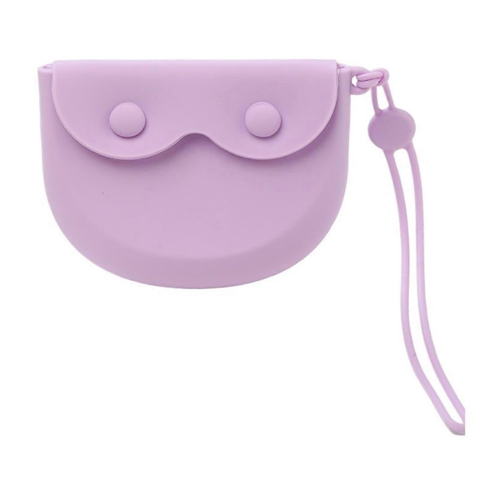 Purple Soft Silicone Denture Cleaning Case with Handle, Portable False Teeth Storage Box