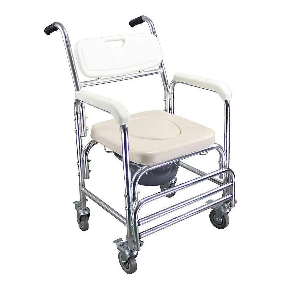 Height Adjustable Commode Wheelchair with Removable Pot, Folding Frame and Sponge Cushion