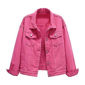 Giacche di jeans da donna, alla moda, casual, colorate, tinta unita, taglia grande, con tasche e bottoni, cappotto corto da donna XXL, rosa acceso