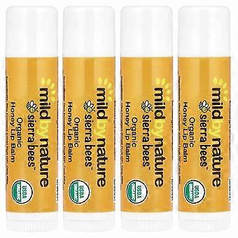 Mild By Nature, Sierra Bees™, Organic Lip Balms, Honey, 4 Pack, 0.15 oz (4.25 g) Each, 4-Pack