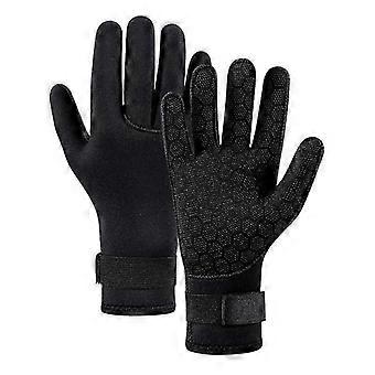 Diving Gloves, Neoprene Rubber, Non-Slip, Warm, Elastic Wrist, Hand Protection, For Winter Water Sports, Snorkeling, Canoeing, Unisex, Size L, 1 Pair