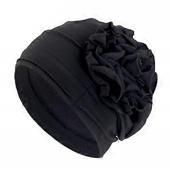 Turban Hat for Women, Side Flower Decor Head Wrap, Pure Color High Elasticity Turban Cap for Sensitive Scalp Postpartum Care Sleep