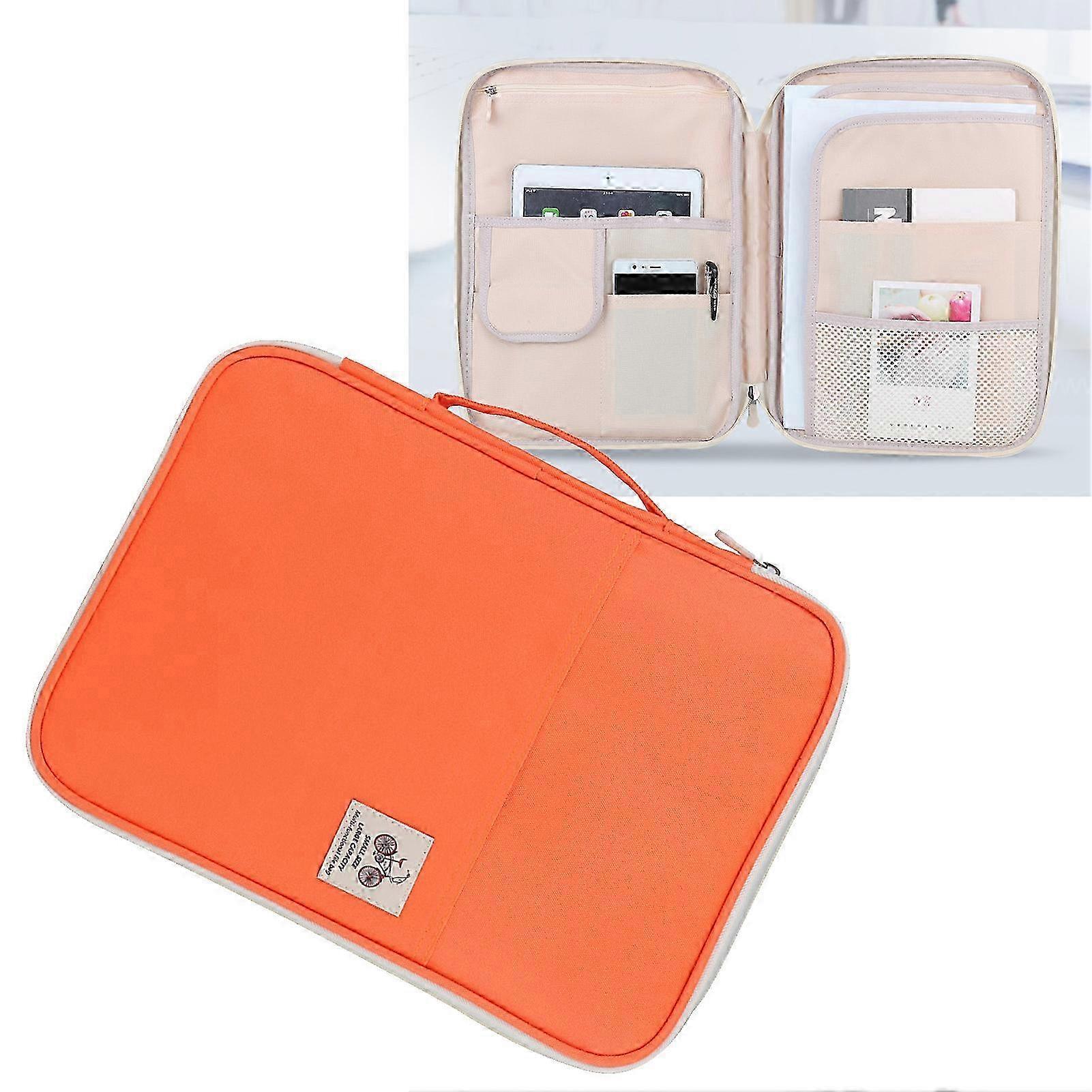 A4 Orange Document Bag Folder Organizer 35x25x3.5cm Zippered Case