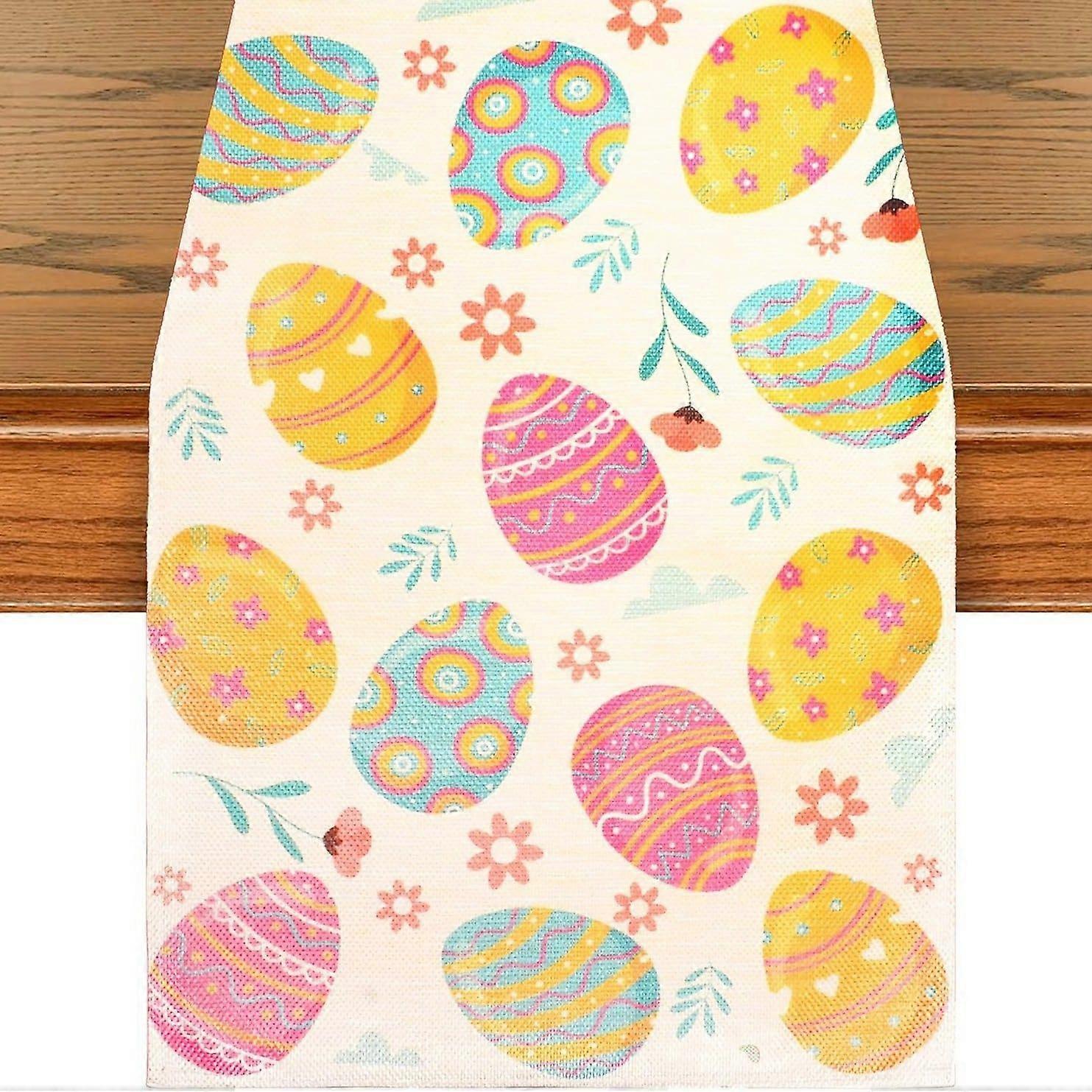 Easter Egg Table Runner Decorations 13*73 Inch Linen Easter Decorations