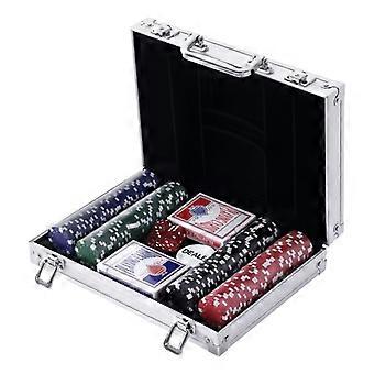 Poker case, poker set with 200 poker chips, 2 decks of cards, 5 dice, 1 aluminum case. Poker set tokens case made of aluminum and polystyrene, 29.5 x 