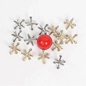 Metal Jacks Game Set with 8 Gold & 8 Silver Jacks, 2 Balls, Portable Vintage Board Game for Kids Adults, Family Table Game