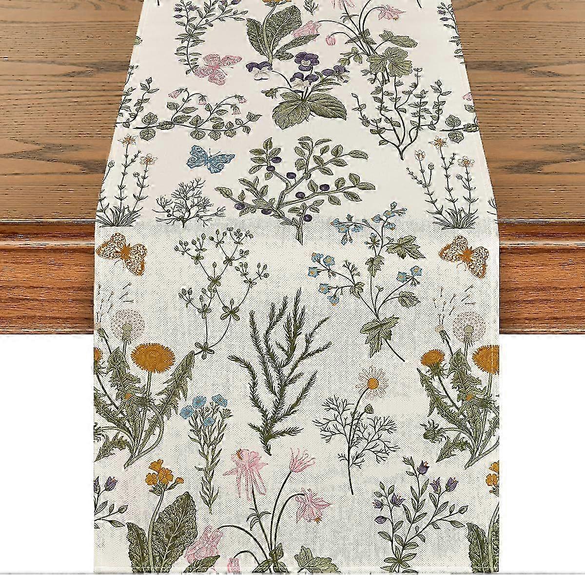 Beige Butterfly Polyester Table Runner