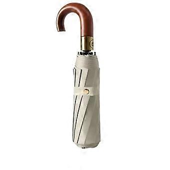 Classic Windproof Automatic Open Umbrella with Solid Wooden Handle Sun and Rain Protection Beige