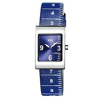 V & l with all-hours metro quartz analog woman watch with cowhide bracelet VL033603