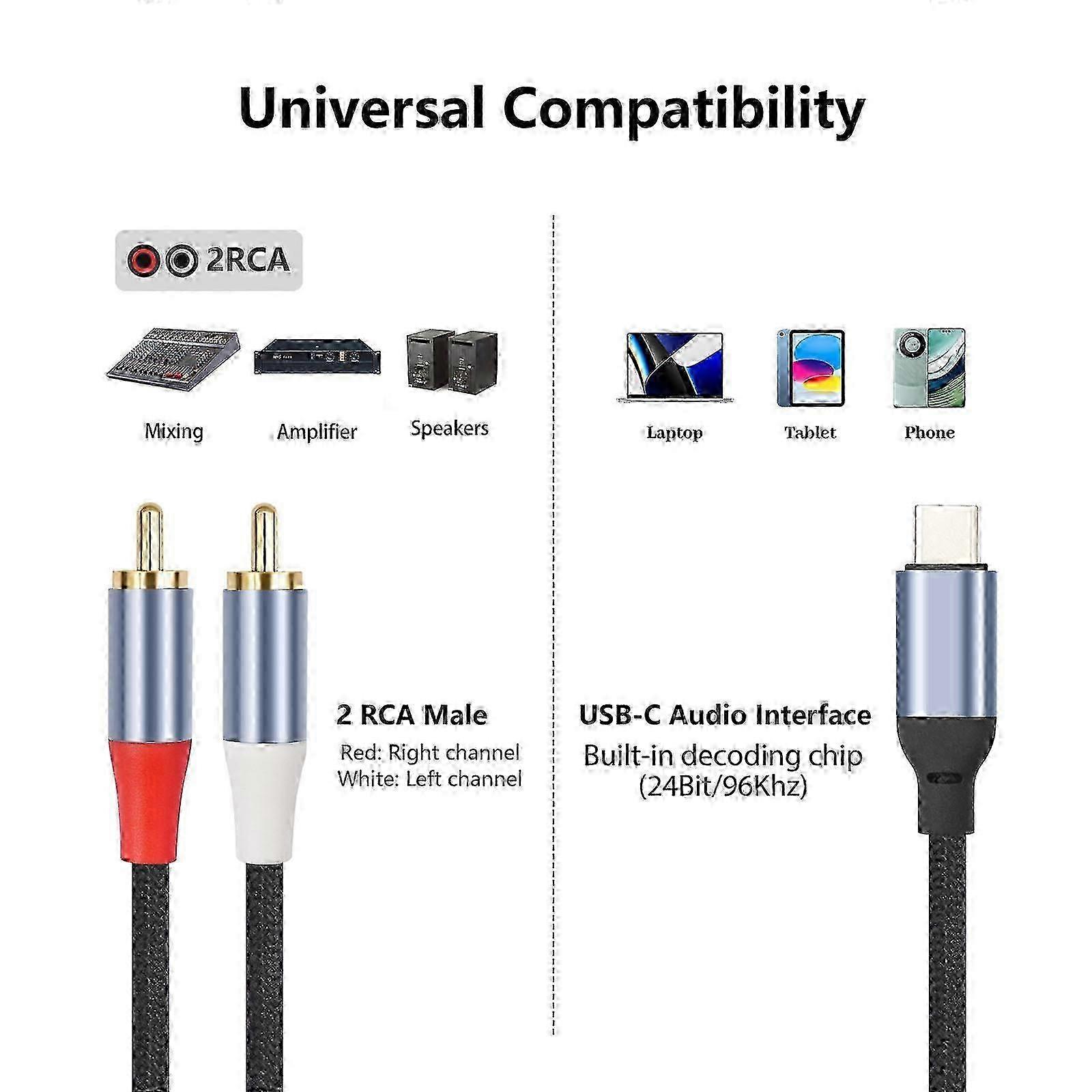 24Bit 96KHz USB C to RCA Audio Cable