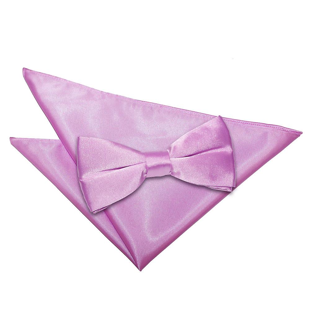 Lilac Plain Satin Bow Tie and Pocket Square Set