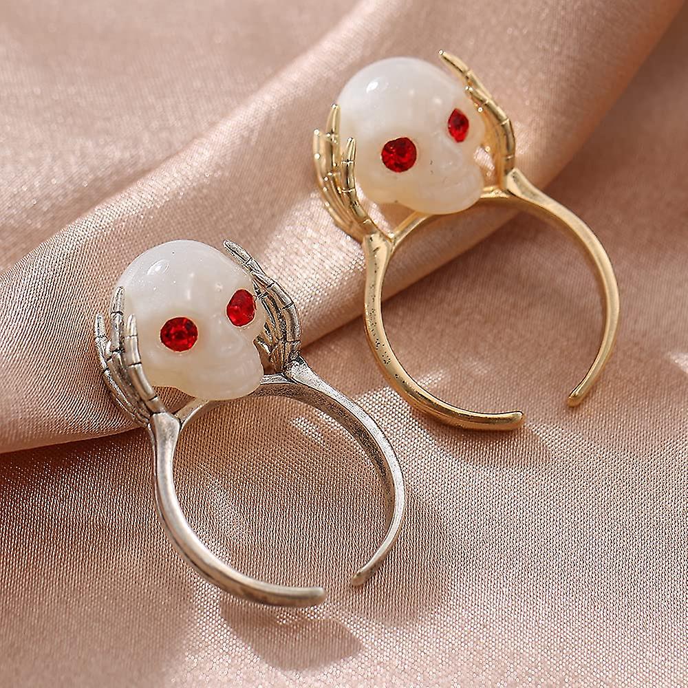 Skelett Handarmband Mit 5 Ringen - Gothic Schmuck Für Halloween & Cosplay