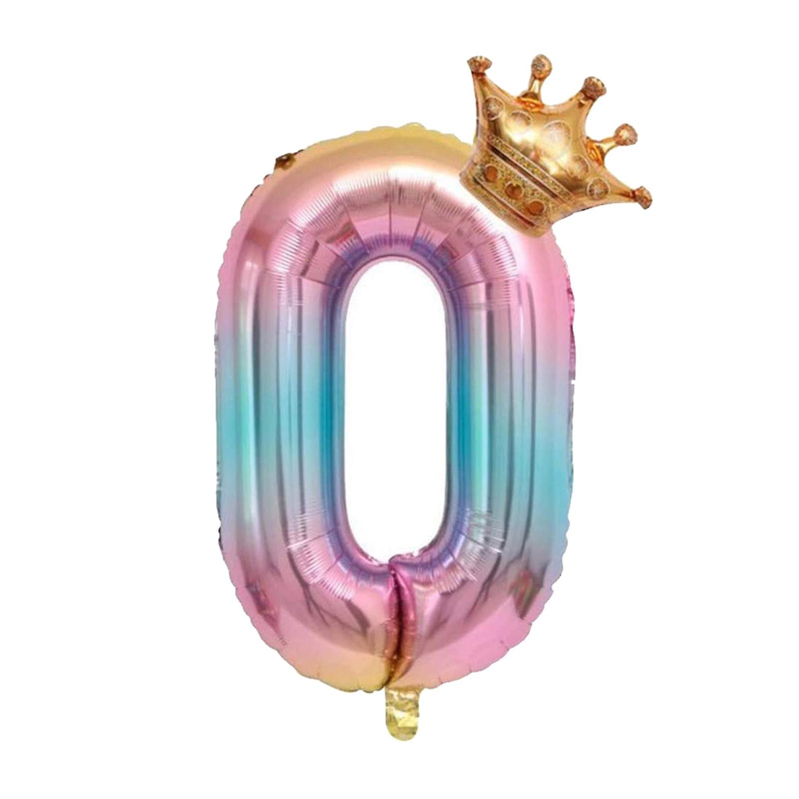 Gradient Color Digital Crown Number Balloon 32" Wedding Decor Self sealing zero