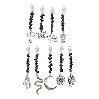 9PCS Beard Ornaments Dreadlock Pendants DIY Hair Braiding Accessories Metal Spring Black Stones