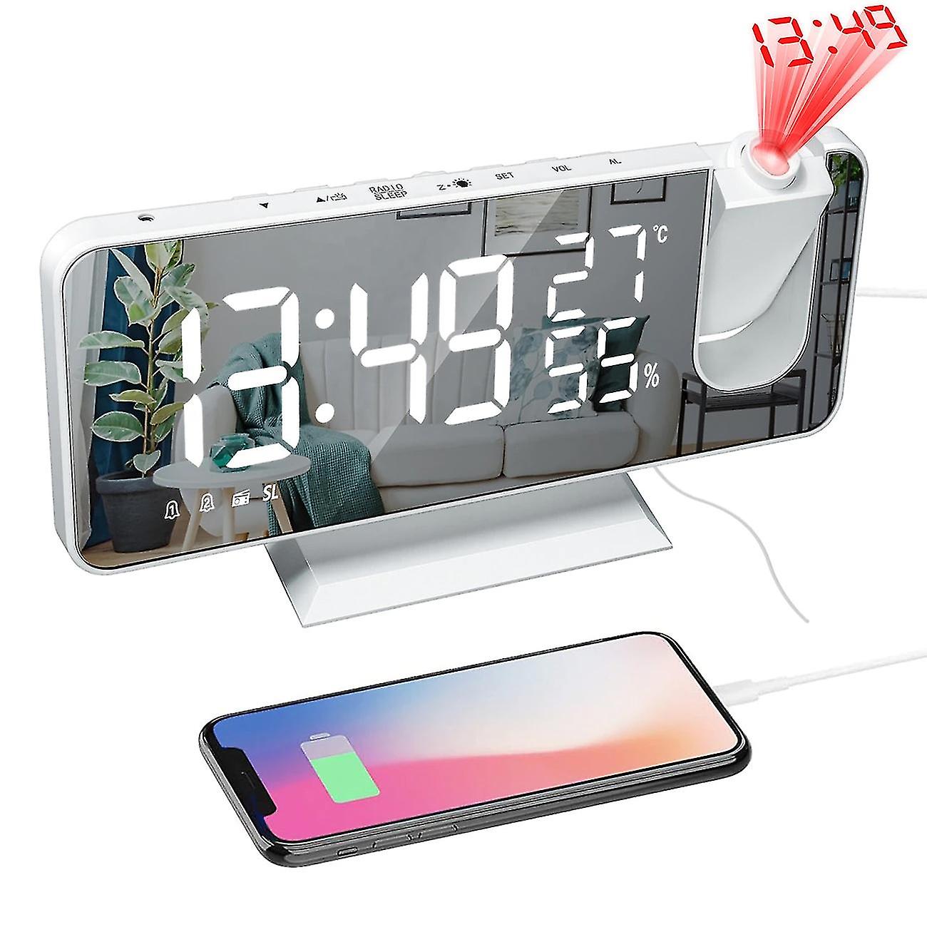 Fm Radio Led Digital Smart Alarm Clock Watch Table Electronic Desktop Clocks Usb Wake Up Clock avec projecteur 180 Time Snooze