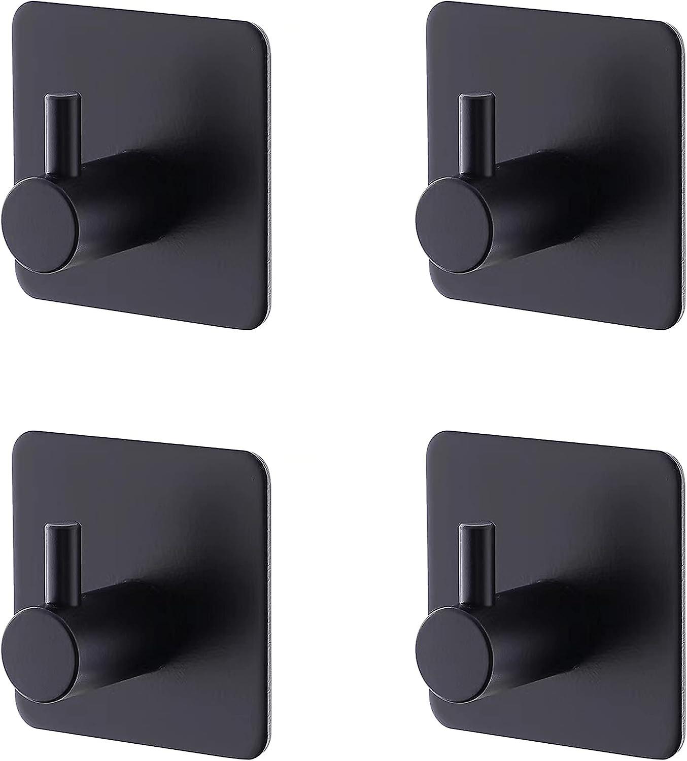 مربع الفولاذ المقاوم للصدأ هوك معجون الحامل المطبخ خالية من ثقب خطاف واحد، أسود (حزمة من 4)