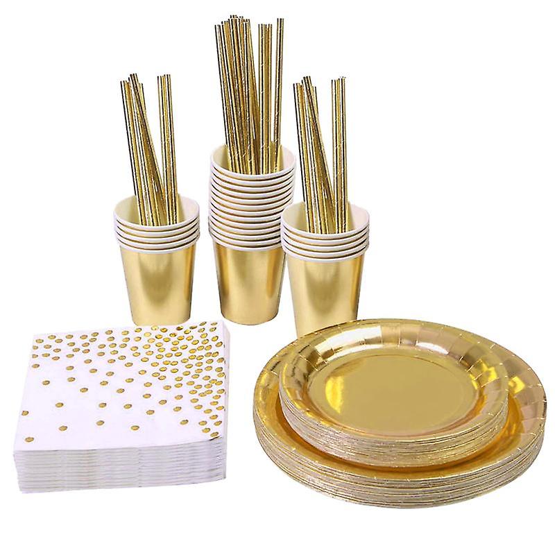 1 Set Disposable Party Tableware Hot Stamping Stackable Paper Portable Shiny Dinnerware Wedding Supp
