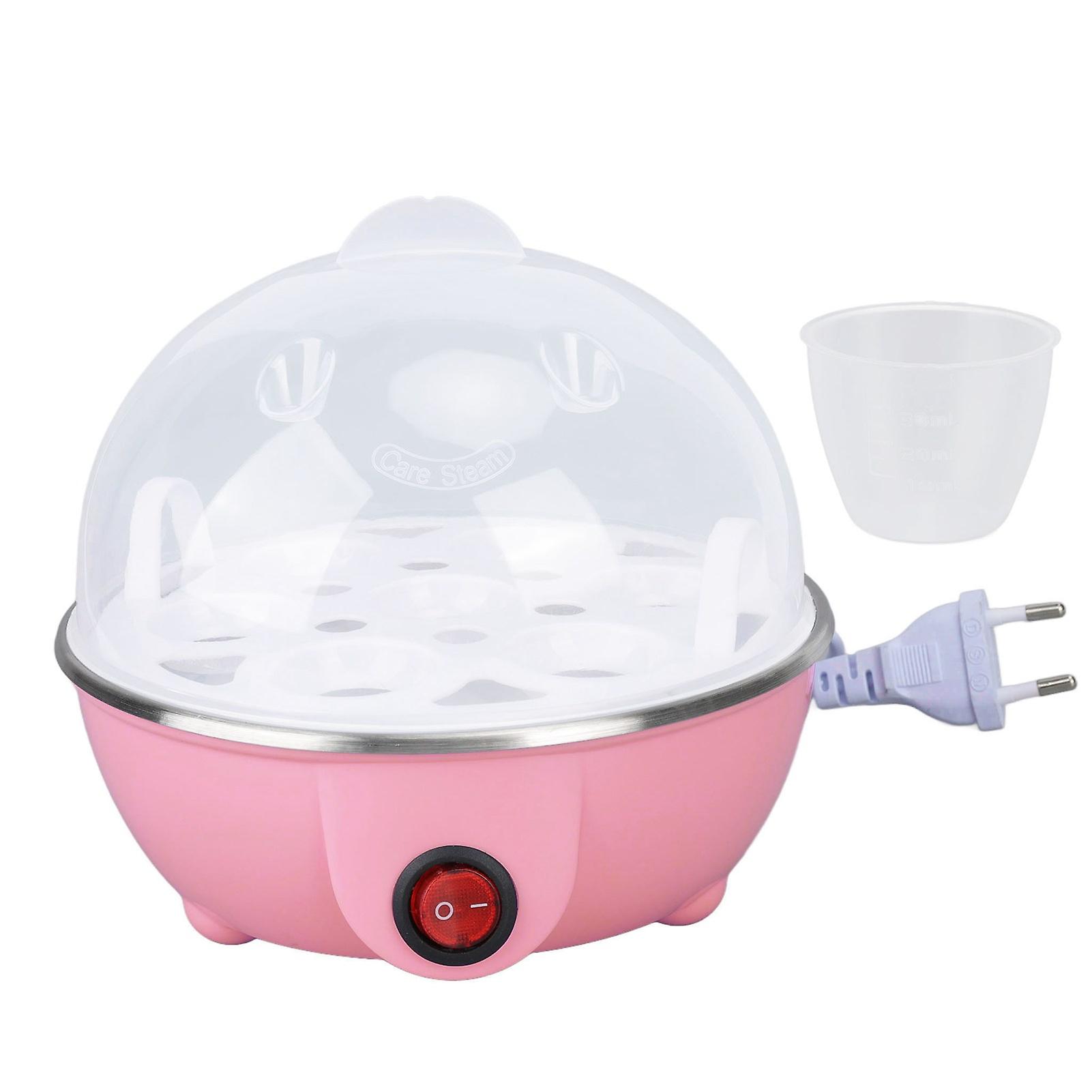 Chicken Egg Cooker Makes Up to 7 Large Boiled Eggs Anti-Dry Burning Automatic Shut Off Egg Poachers with Heating Plate EU Plug 110V Pink