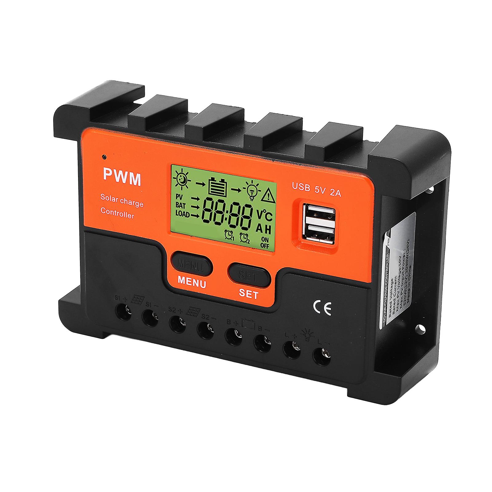 60A PWM Solar Controller LCD Display 2 USB 5V 12V 24V 48V
