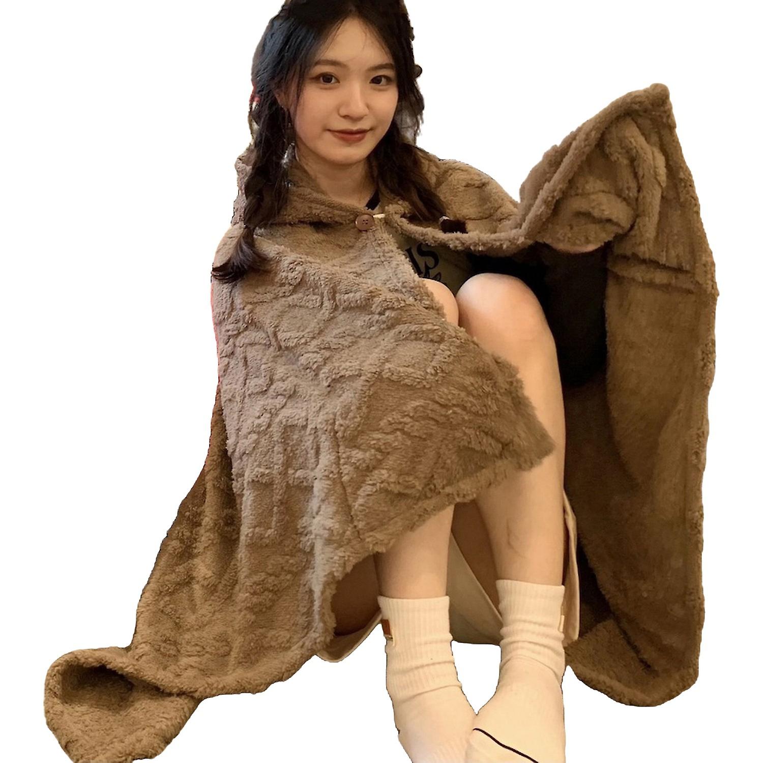 Cozy Plush Hooded Shawl Blanket Soft Warm Wrinkle-Free Nap Casual Shawl Blanket Office Home Accessor