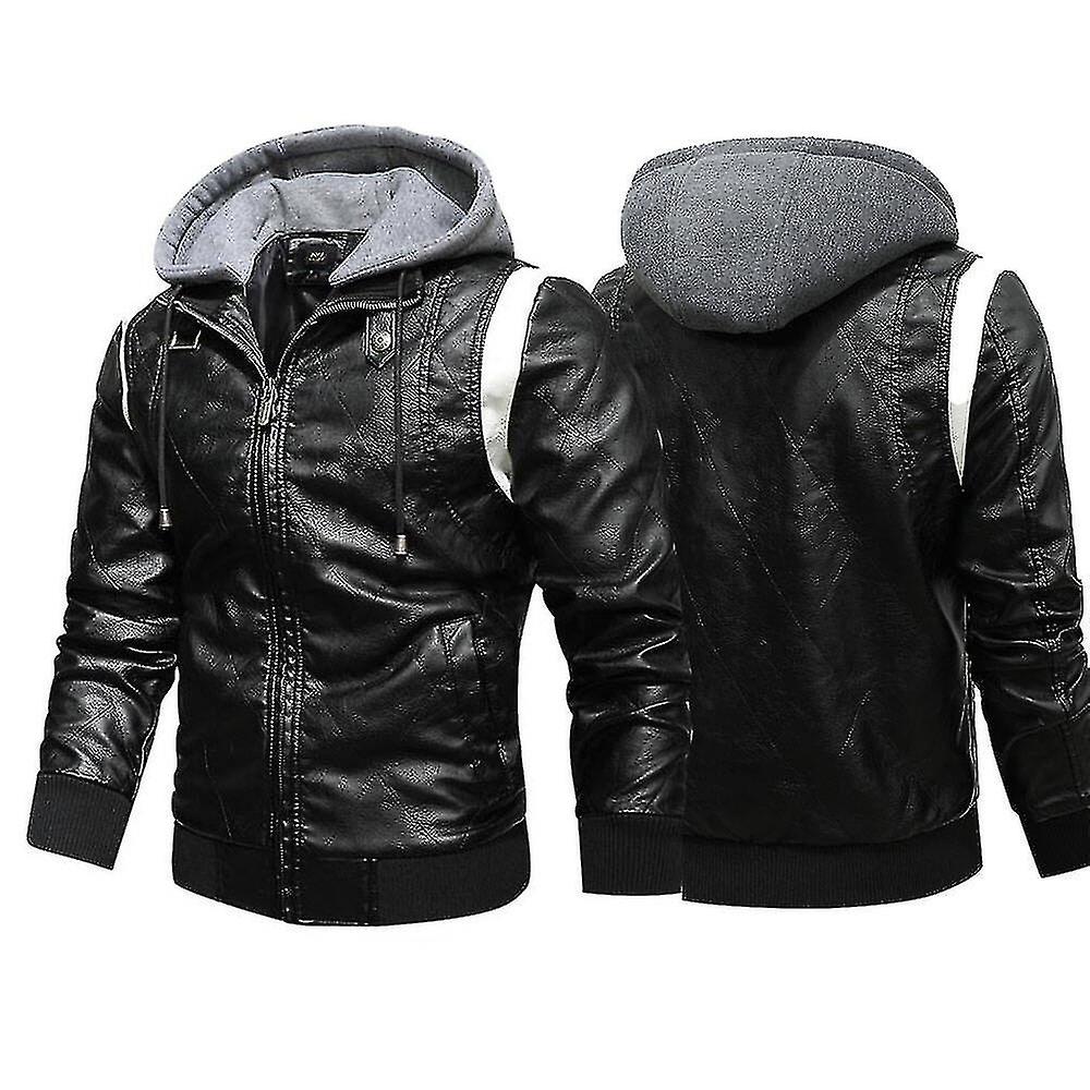 Men's Leather Jacket With Hood Motorcycle Jacket