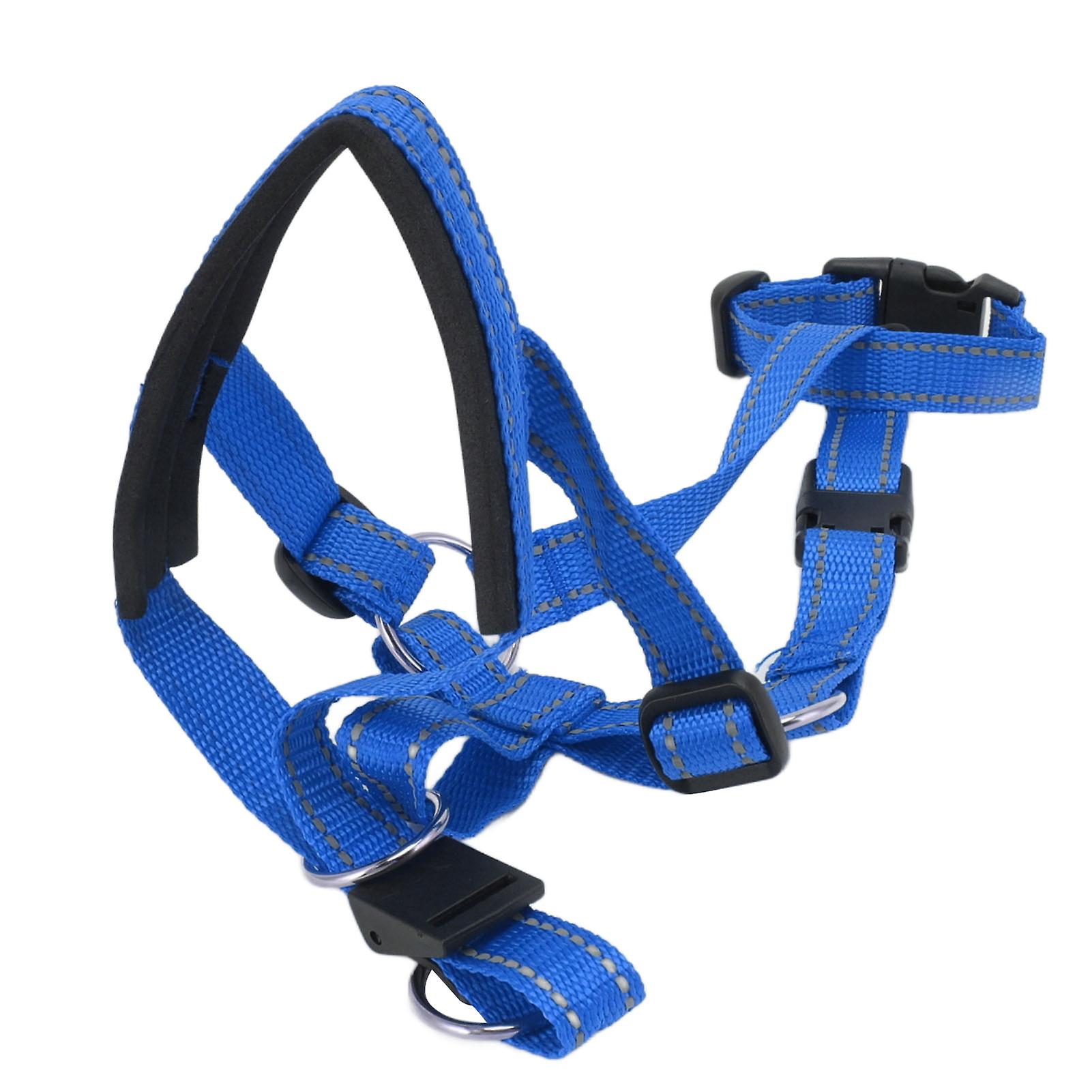 Breathable Blue Dog Head Harness Muzzle with Adjustable Strap L