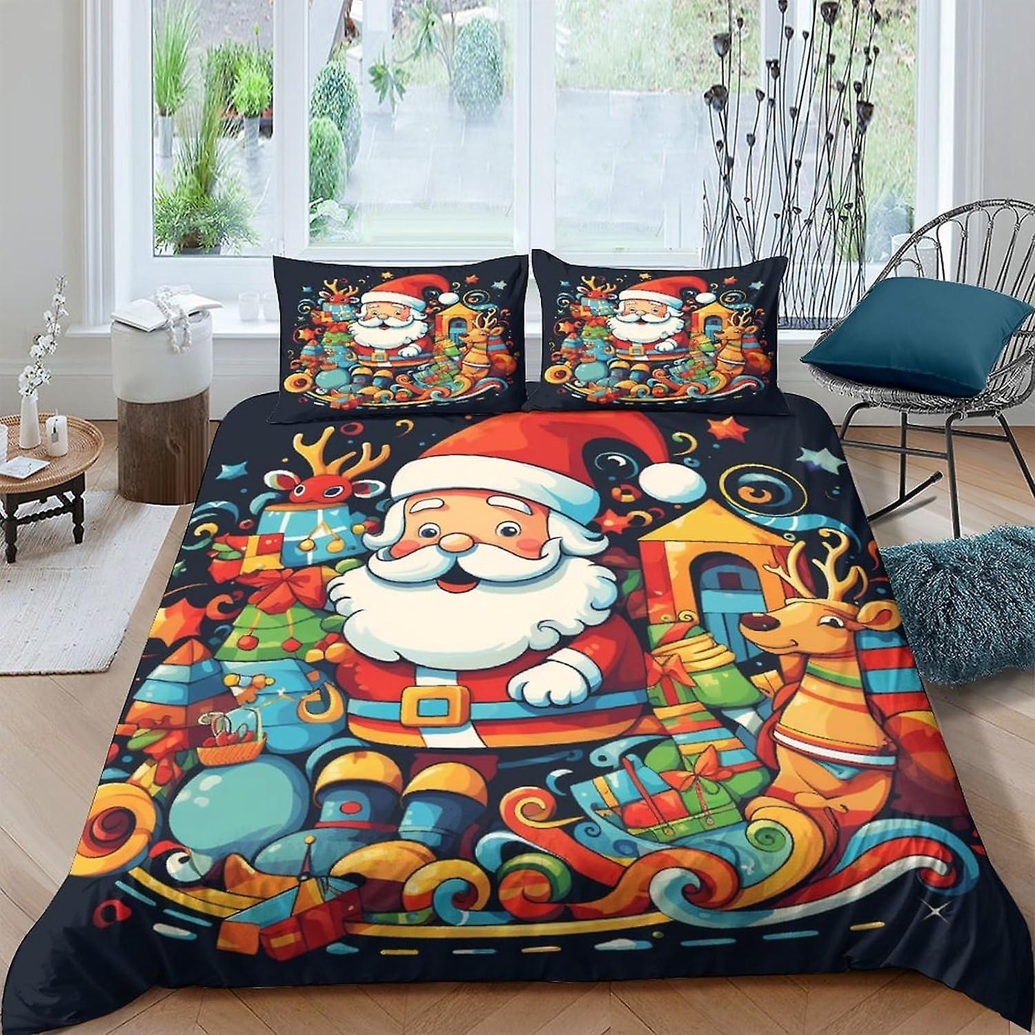 VCLUST Santa Claus Sängkläder Uppsättningar 3D Täcke Påslakan Set För Barn Dekor Täcke Överdrag 3 Piece Set med Dragkedja Stängning Mjuk Microfiber