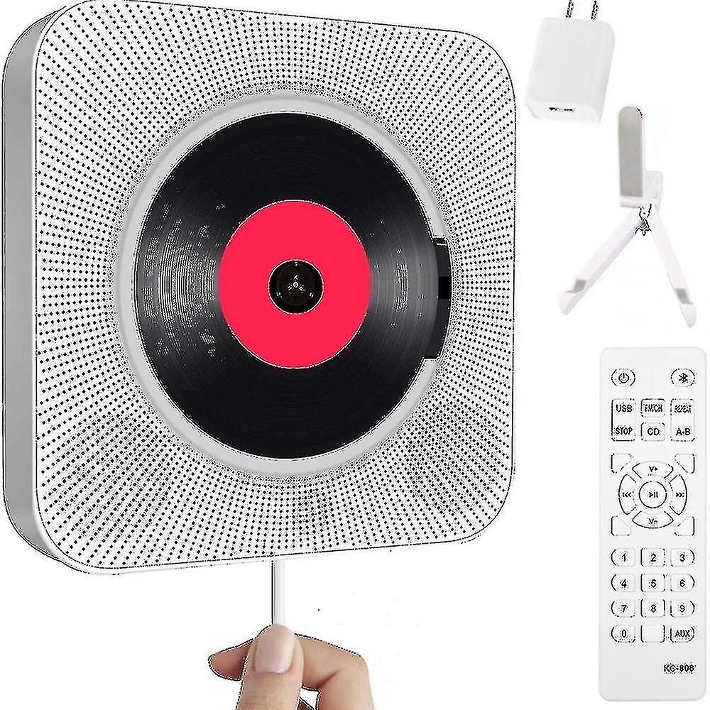 Portable Cd Player With Bluetooth - Wall Mountable Home Audio With Fm Radio And Remote Control Black