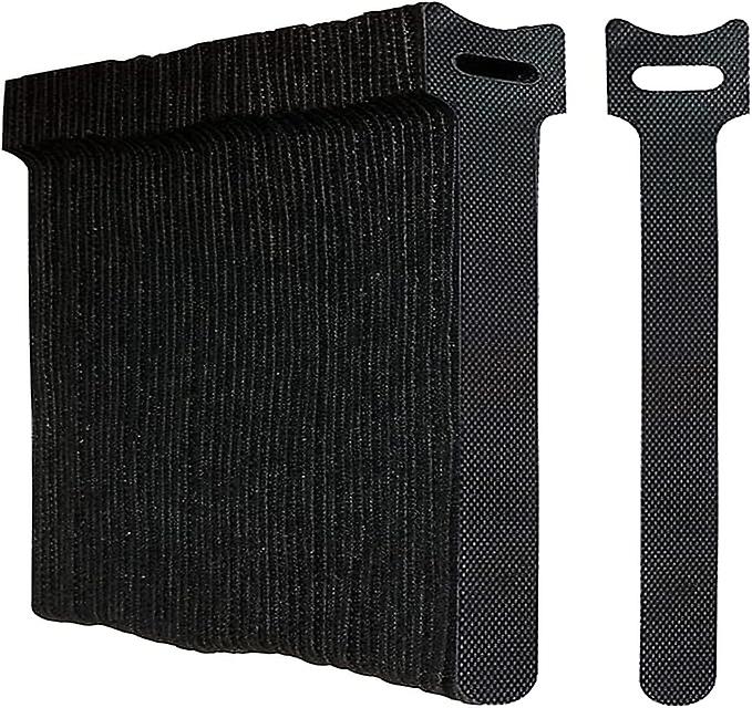 50 Pack Black Cable Ties Reusable Strap Scratch Cable Ties Tape with Hook and Loop for Cable Management Organization