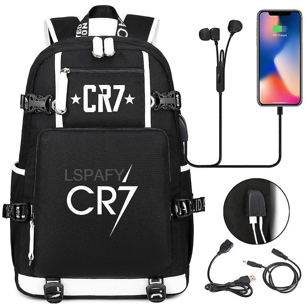 كرة القدم Cr7 حقيبة ظهر المراهقين كمبيوتر محمول USB تهمة متعددة الوظائف للماء حقيبة مدرسية السعة Daypack Mochilas 18 بوصة
