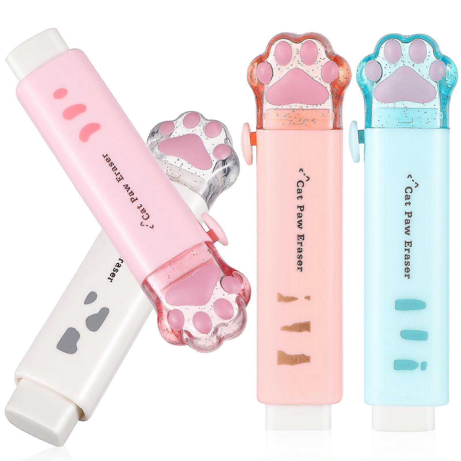 4pcs Cat Paw Erasers Cartoon Erasers Retractable Erasers Push Pull Rubber Erasers