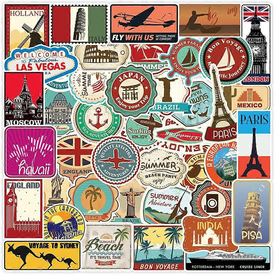 100pcs Computer suitcase stickers, travel stickers, country, city, beach many and different, colorful stickers to decorate photo albums or to stick on