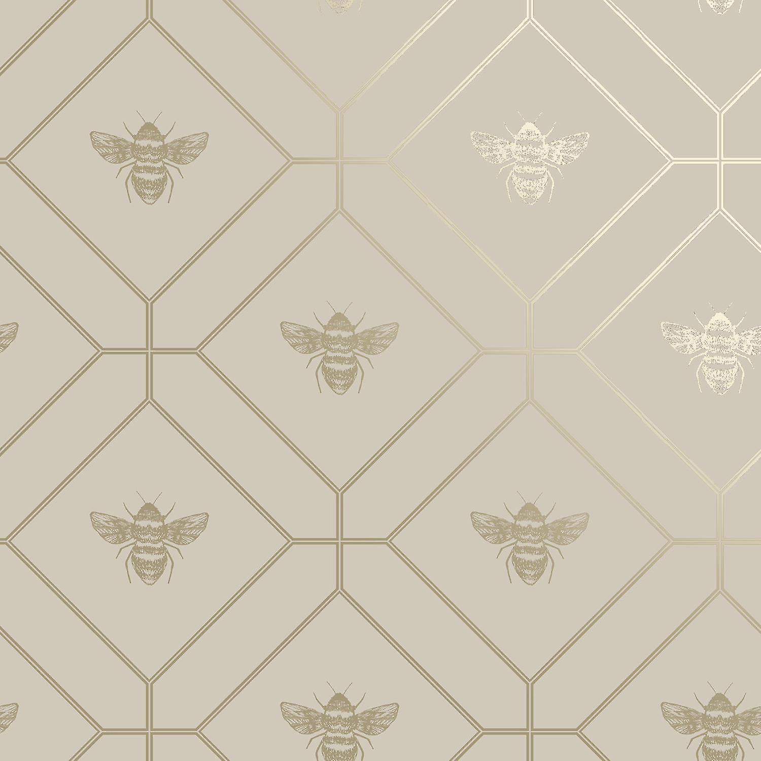 Honeycomb Bee Taupe Wallpaper