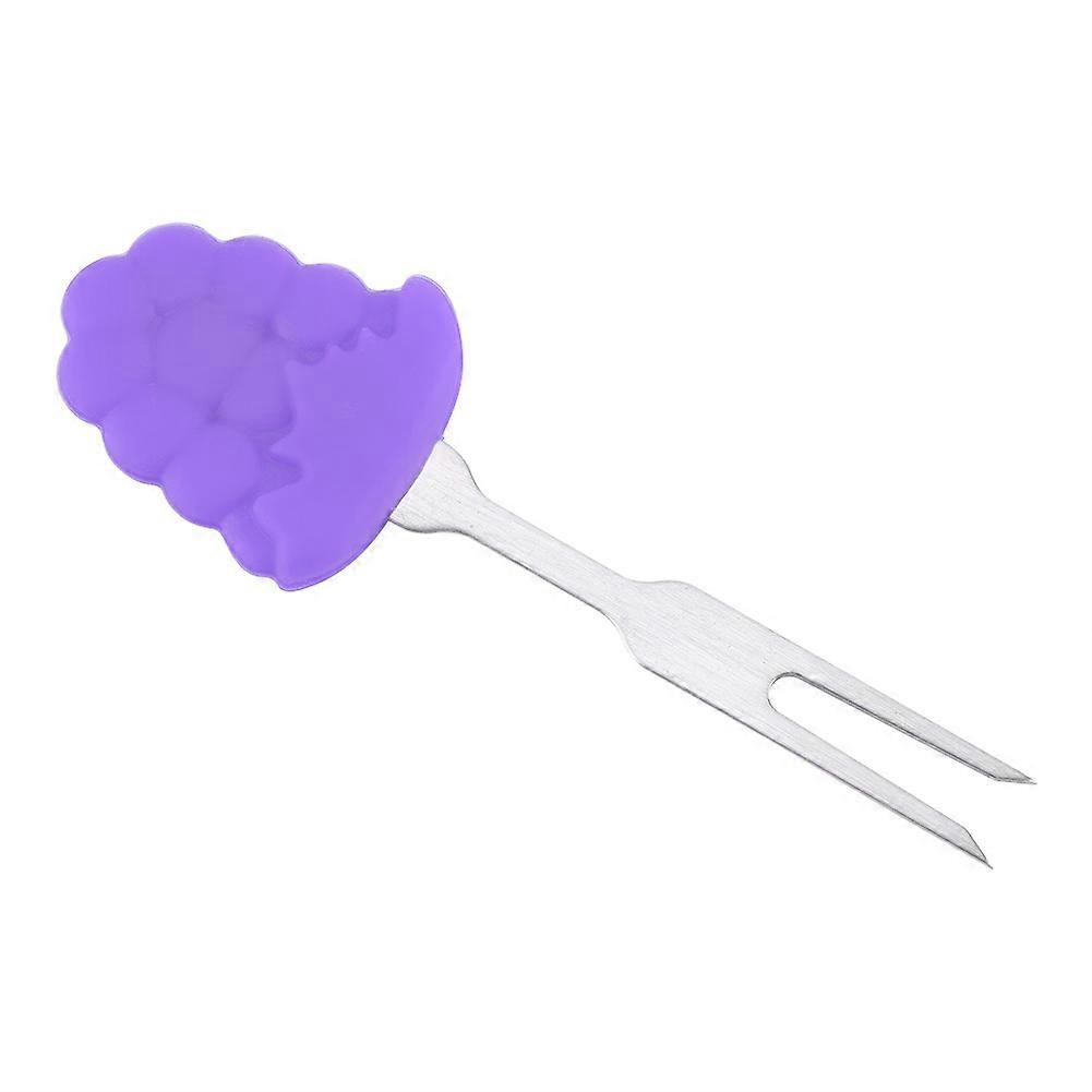 2 Pcs Mini BBQ Holder Fork Multi-Function Stainless Steel Fruits Snack Fork(purple)