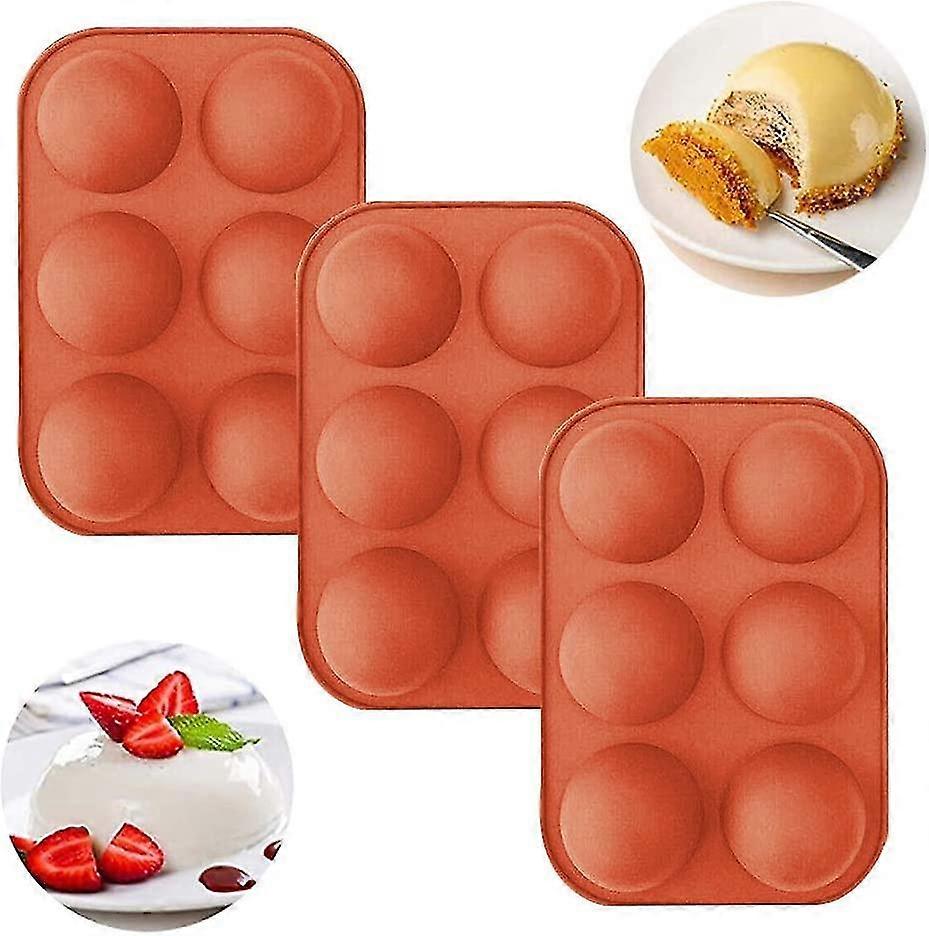 For 2024 Set Of 3 Silicone Molds - With 6 Holes in the Shape of a Semi-sphere, for Cakes, Jelly, Pudding, Candy Making