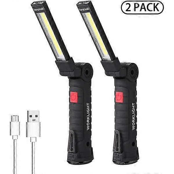 LED Light, 2 Pack Rechargeable Work Light, Work Light with Magnetic Base and Hanging Hook, 360 Rotation in 5 Positions -Sy