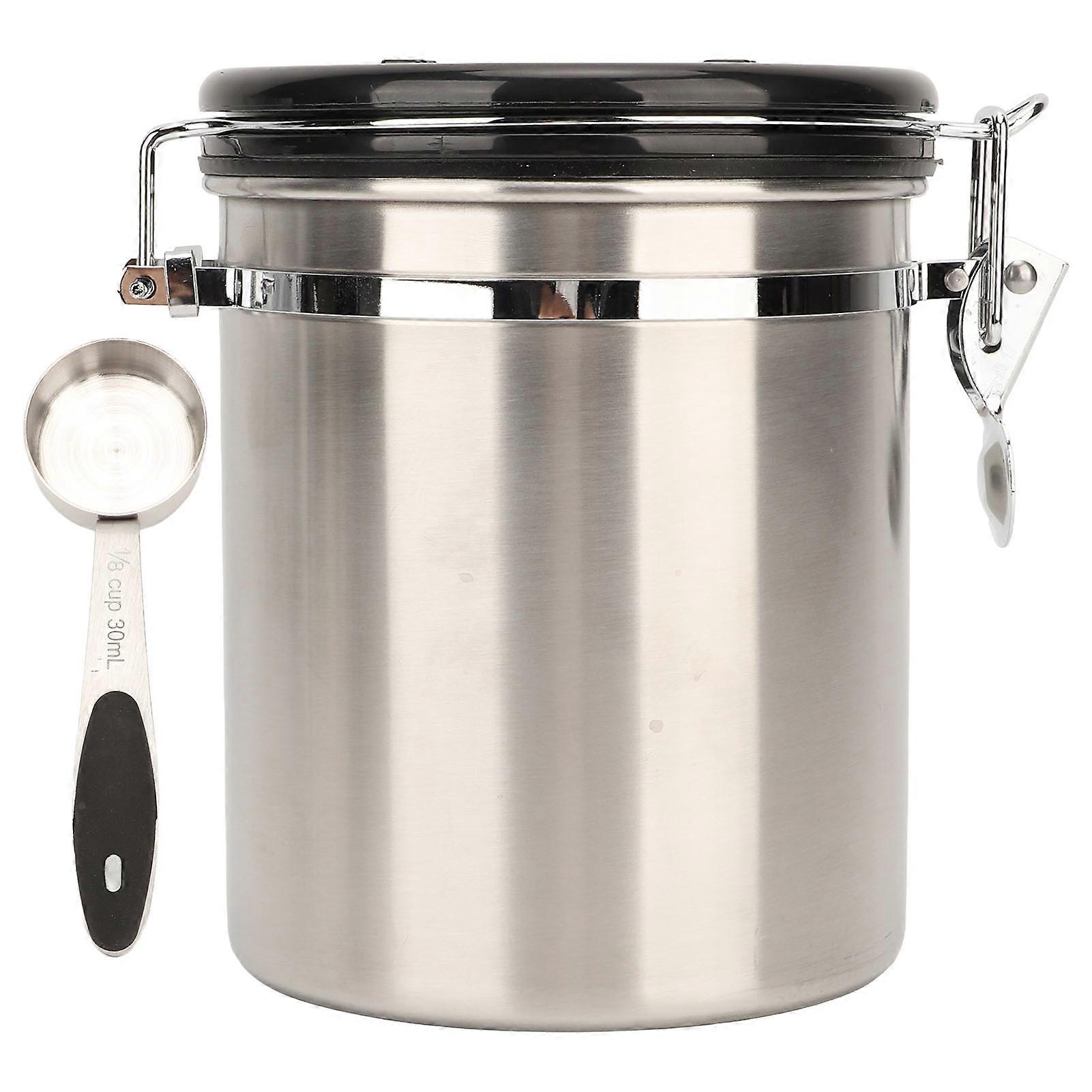Airtight Stainless Steel Coffee Bean Container Coffee Canister Kitchen Food Storage Container with Release Valve Scoop 1.5L